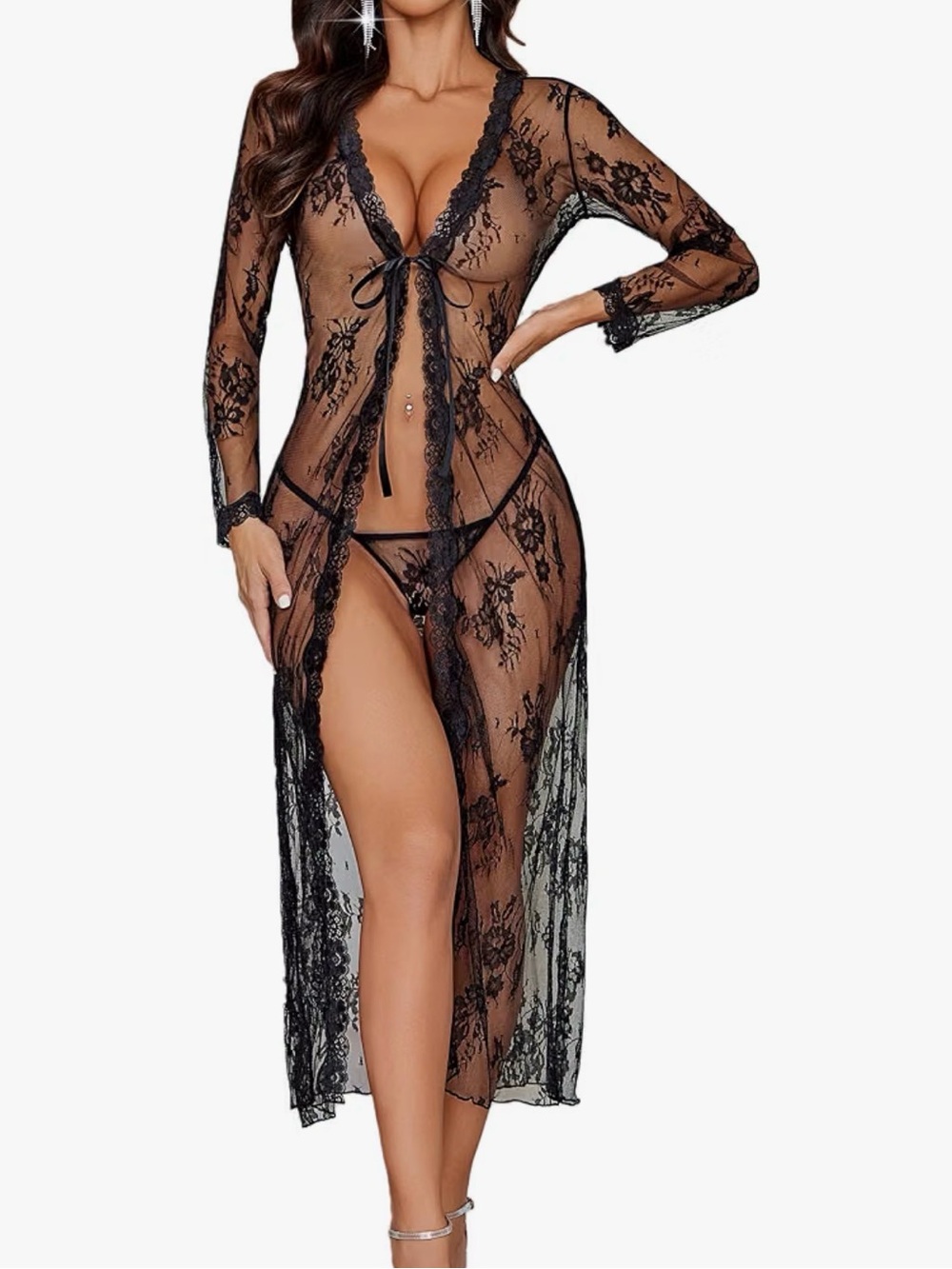 Avidlove Black Lace Lingerie Robe / Kimono